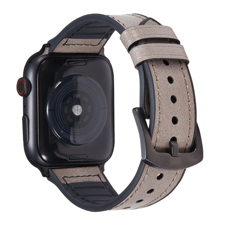Crazy Horse Texture Leather Watch Band For Apple Watch Series 9&8&7 41mm / SE 3&SE 2&6&SE&5&4 40mm / 3&2&1 38mm(Gray)