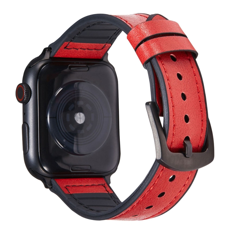 Crazy Horse Texture Leather Watch Band For Apple Watch Series 9&8&7 41mm / SE 3&SE 2&6&SE&5&4 40mm / 3&2&1 38mm(Red)