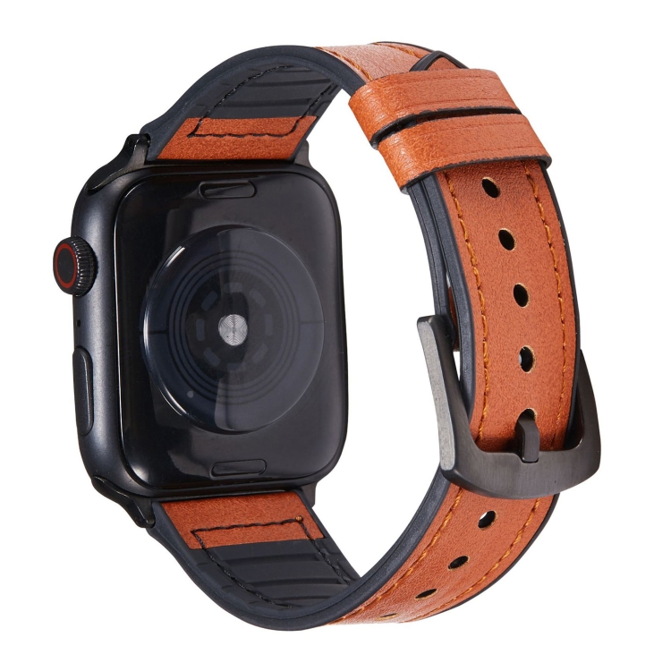 Crazy Horse Texture Leather Watch Band For Apple Watch Series 9&8&7 41mm / SE 3&SE 2&6&SE&5&4 40mm / 3&2&1 38mm(Yellow Brown)