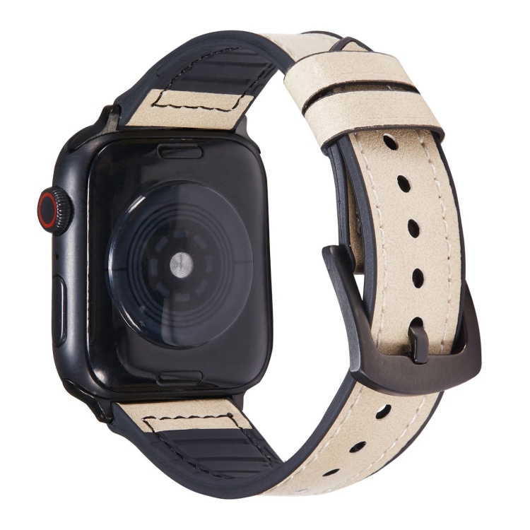 Crazy Horse Texture Leather Watch Band For Apple Watch Ultra 49mm&Watch Ultra 2 49mm / Series 9&8&7 45mm / SE 3&SE 2&6&SE&5&4 44mm / 3&2&1 42mm(Beige White)