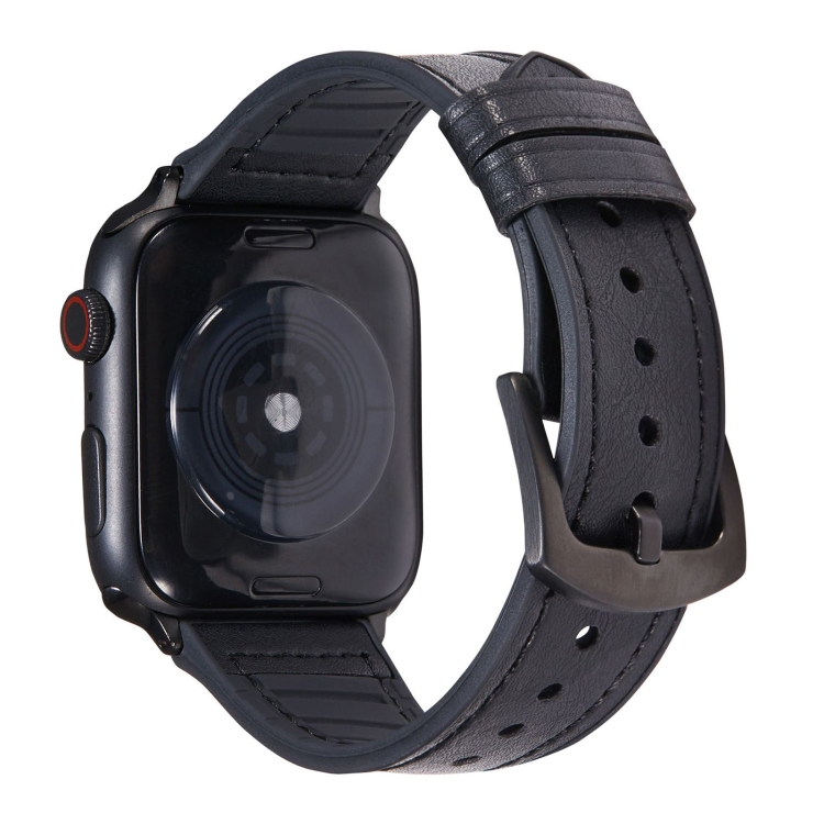 Crazy Horse Texture Leather Watch Band For Apple Watch Ultra 49mm&Watch Ultra 2 49mm / Series 9&8&7 45mm / SE 3&SE 2&6&SE&5&4 44mm / 3&2&1 42mm(Black)