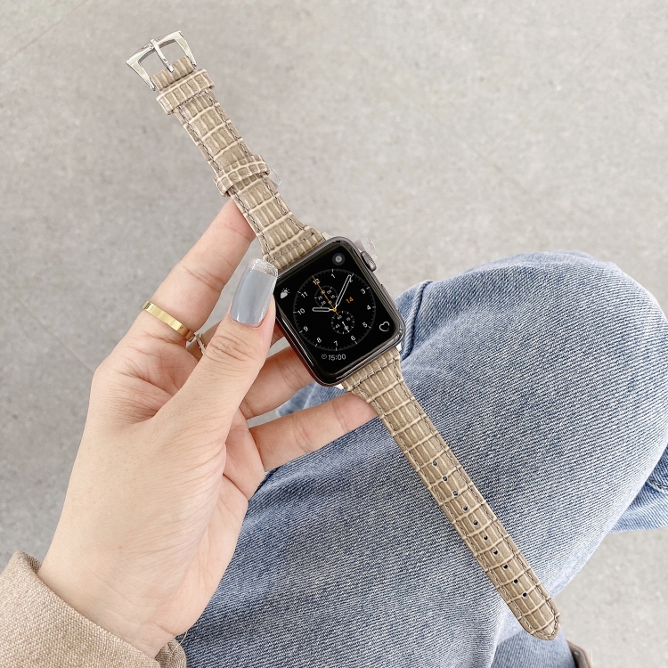 Crocodile Texture Leather Watch Band For Apple Watch Series 9&8&7 41mm / SE 3&SE 2&6&SE&5&4 40mm / 3&2&1 38mm(Milk Coffee)