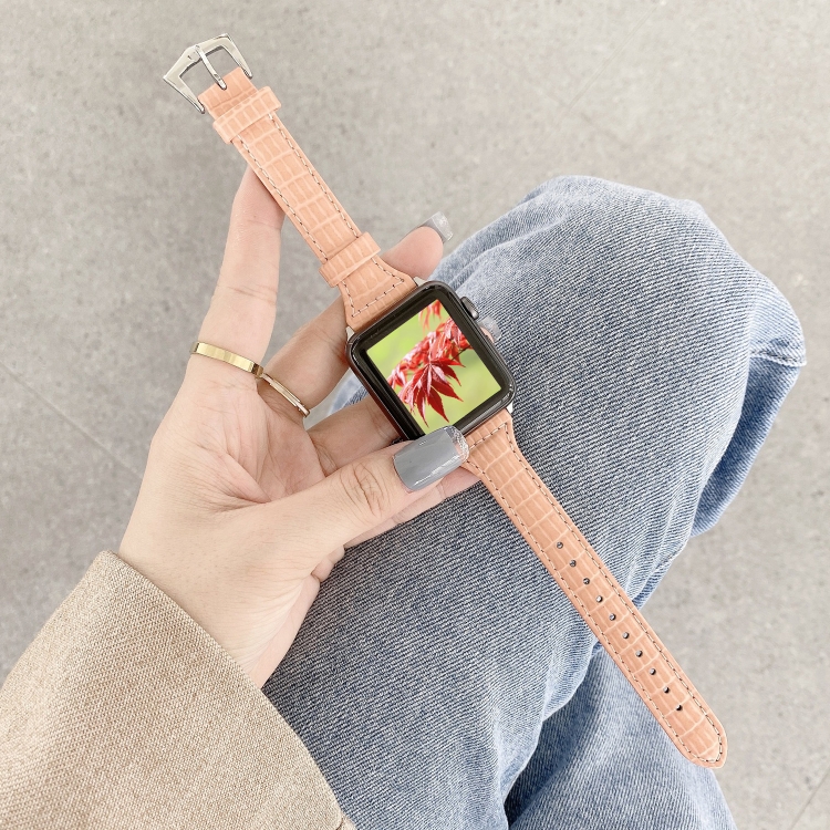 Crocodile Texture Leather Watch Band For Apple Watch Ultra 49mm&Watch Ultra 2 49mm / Series 9&8&7 45mm / SE 3&SE 2&6&SE&5&4 44mm / 3&2&1 42mm(Pink)
