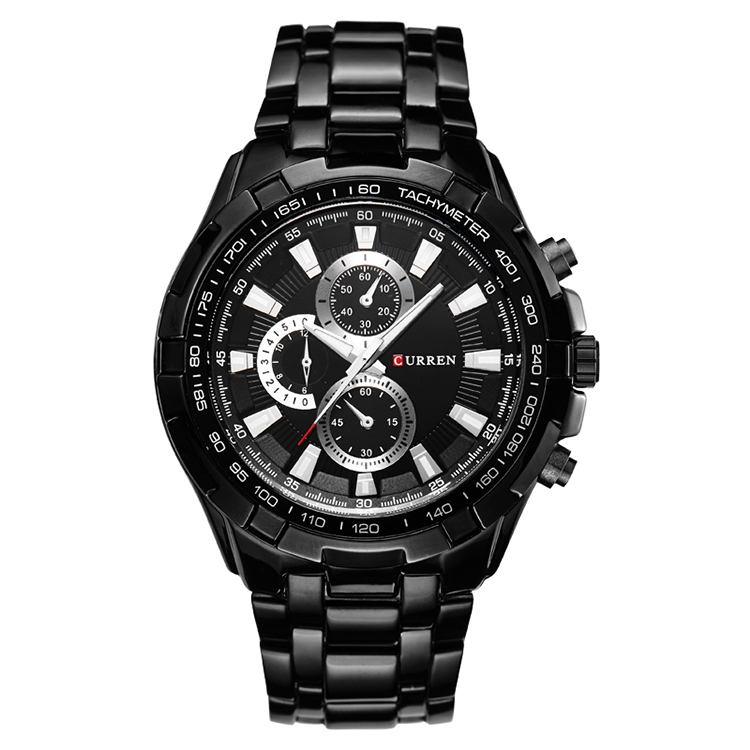 CURREN 8023 Men Stainless Steel Analog Sport Quartz Watch(Black case black face)