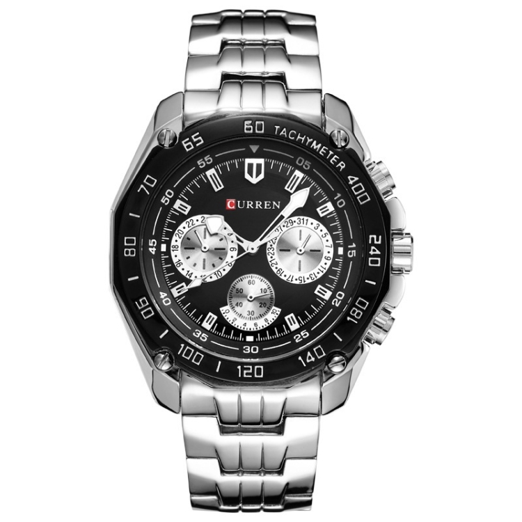 Curren 8077 Men Casual Business Waterproof Quartz Watch(White Shell Black)