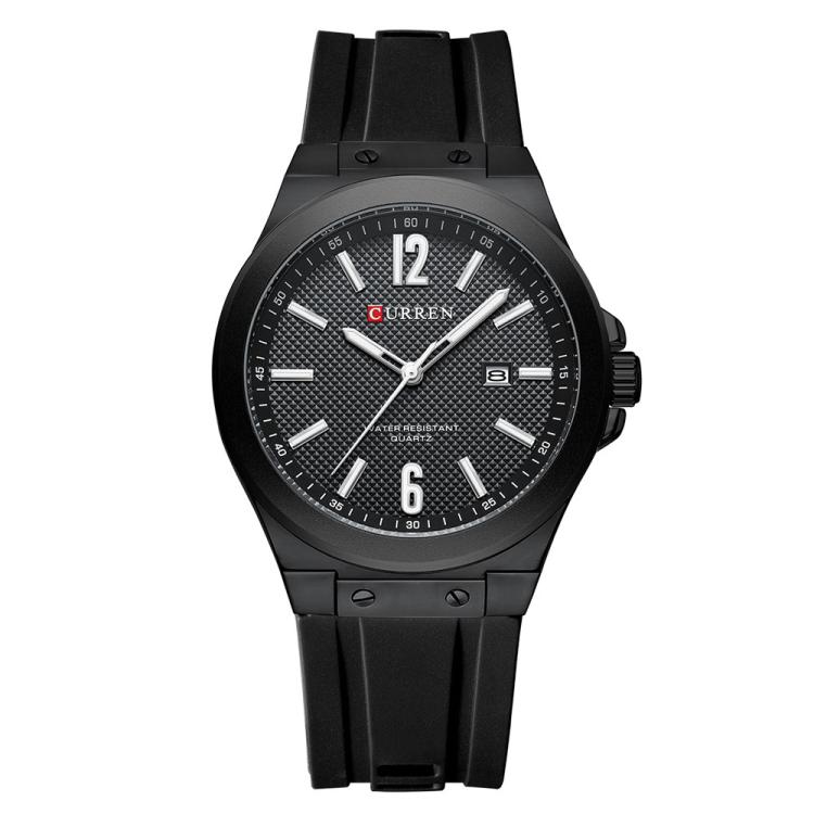 Curren Calendar Silicone Strap Casual Men Watch, Color: Black