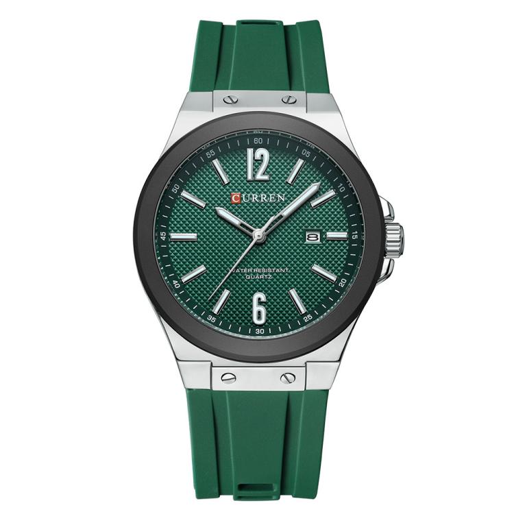 Curren Calendar Silicone Strap Casual Men Watch, Color: White Green
