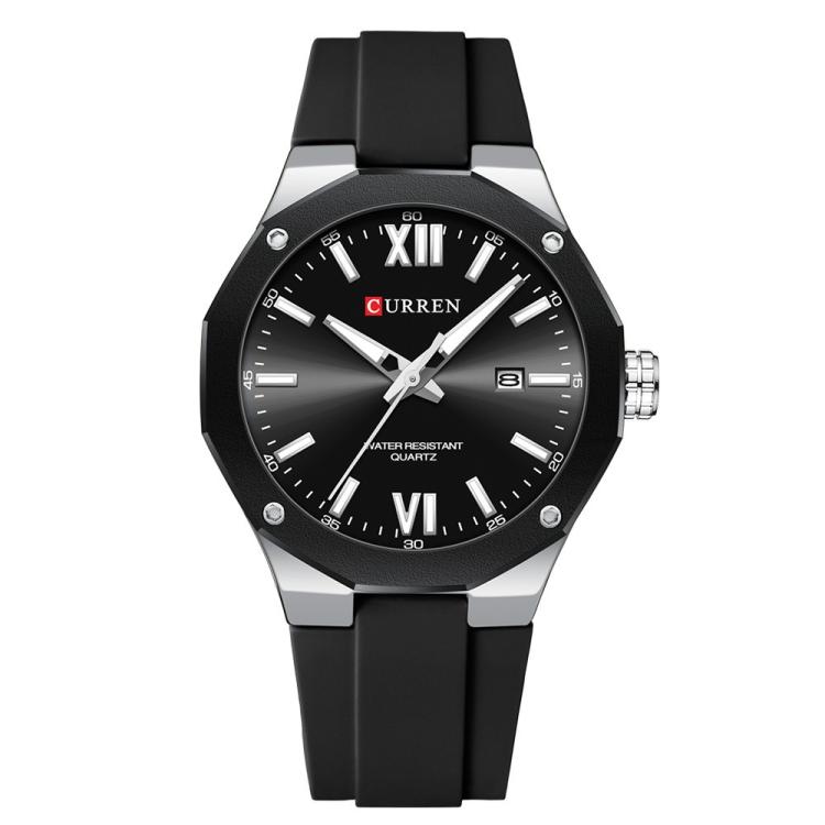 Curren Calendar Silicone Strap Casual Men Watch(White Black)