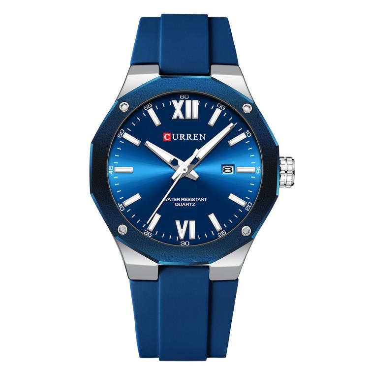 Curren Calendar Silicone Strap Casual Men Watch(White Blue)