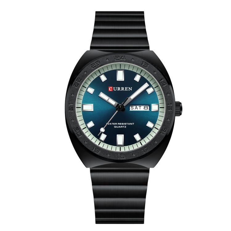 Curren Calendar Steel Strap Business Quartz Men Watch(Black Blue)