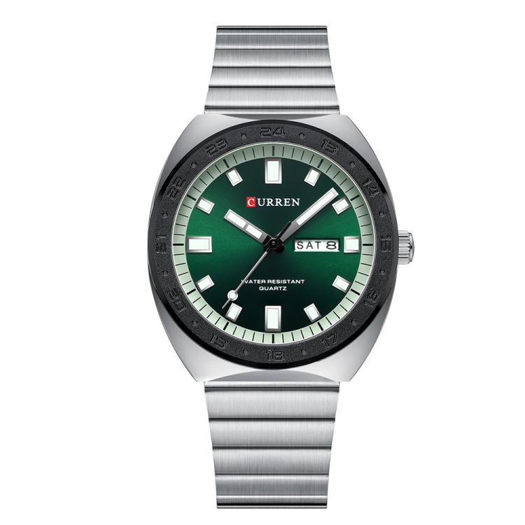 Curren Calendar Steel Strap Business Quartz Men Watch(White Green)