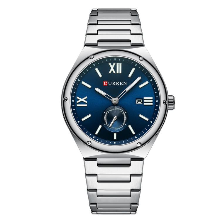 Curren Calendar Steel Strap Casual Men Quartz Watch, Color: White Blue