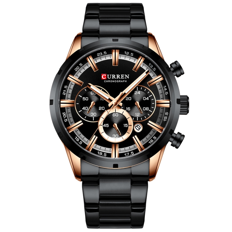 Curren M8355 Men Watch Waterproof Quartz Six Stitches Calendar Steel Belt Business Watch(Rose Shell black)