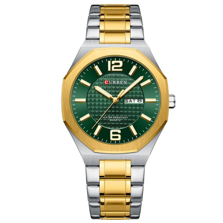 Curren Steel Band Calendar Men'S Business Quartz Watch(Gold Green)