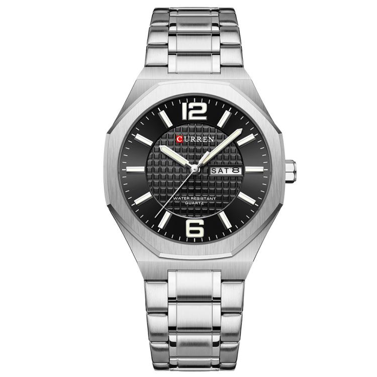 Curren Steel Band Calendar Men'S Business Quartz Watch(White Black)