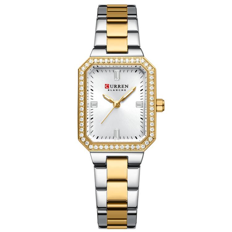 Curren Women Casual Steel Strap Watch(Gold White)
