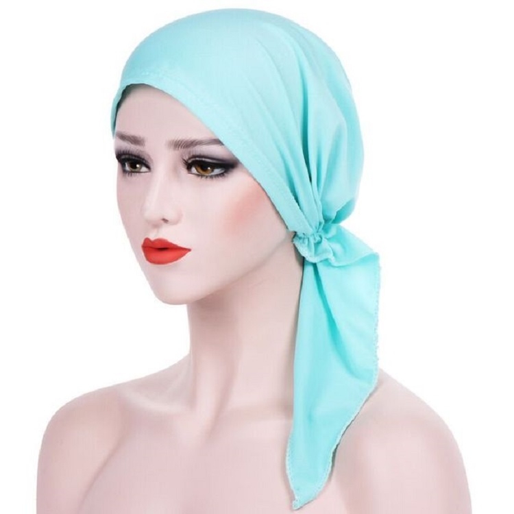 Curved Two Tail Wrap Cap Turban Hat, Size:M (56-58cm)(Fruit Green)