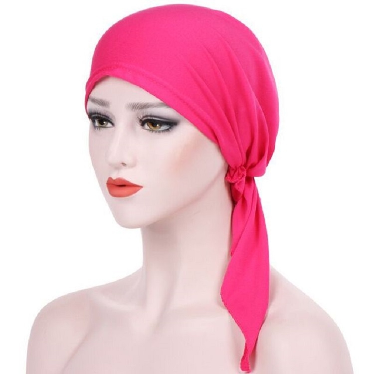 Curved Two Tail Wrap Cap Turban Hat, Size:M (56-58cm)(Rose Red)