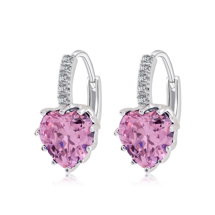 Cute Heart Real 925 Sterling Silver Cubic Zirconia Stone Earrings