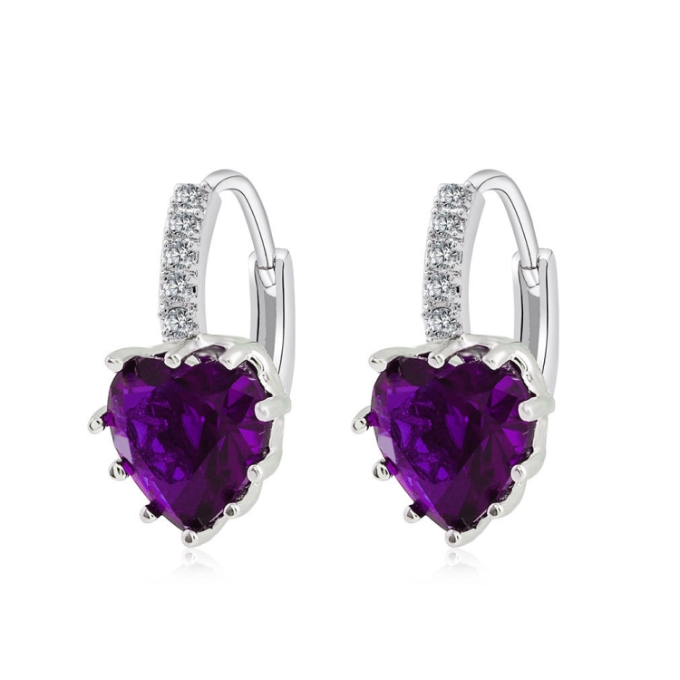 Cute Heart Real 925 Sterling Silver Cubic Zirconia Stone Earrings