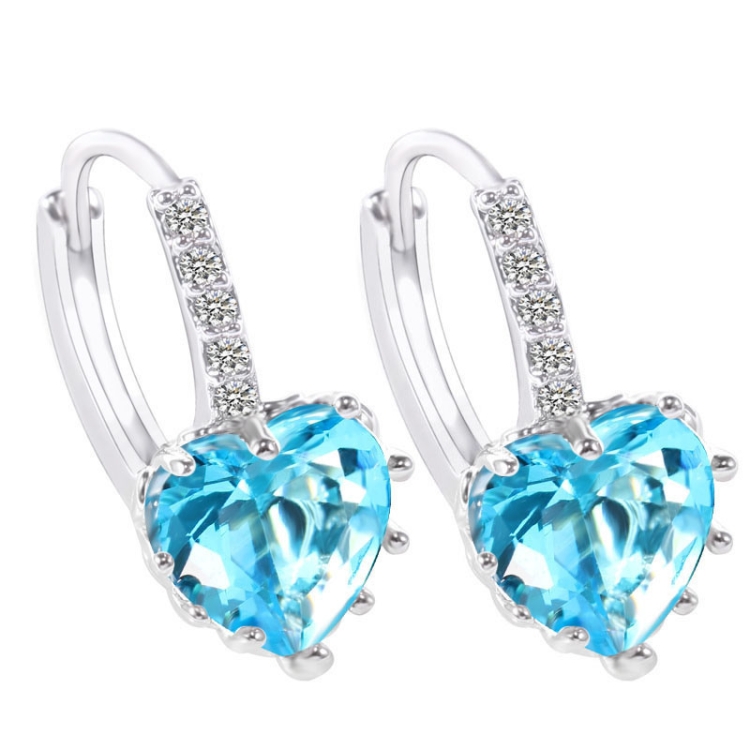 Cute Heart Real 925 Sterling Silver Cubic Zirconia Stone Earrings