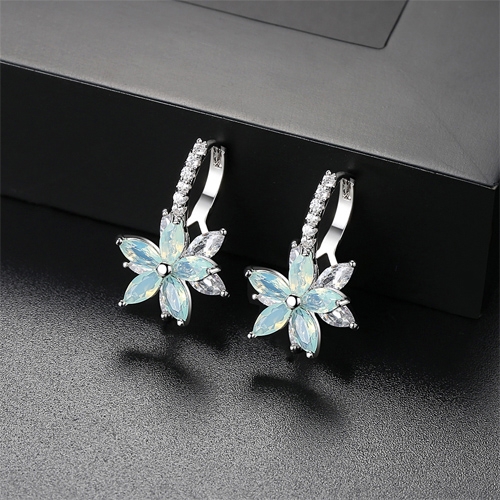 Cute Romantic Lovely Clear Stone Flower Shape Convenient Simple Stud Copper Cubic Zirconia Earrings(Green)