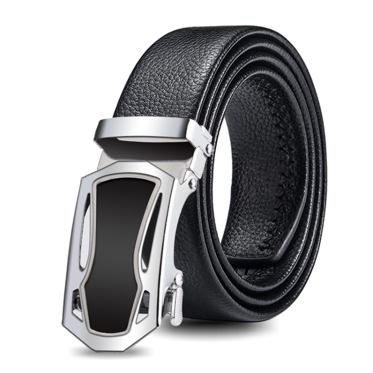 Dandali GD835 Men Automatic Buckle Double Edge Wrapping Leather Belt Waistband, Length: 120cm (Silver)