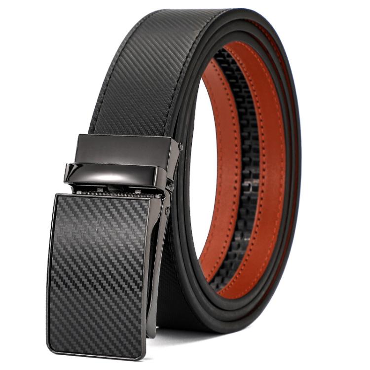 Dandali Men Leather Business Automatic Buckle Belt, Length: 115cm(Black)
