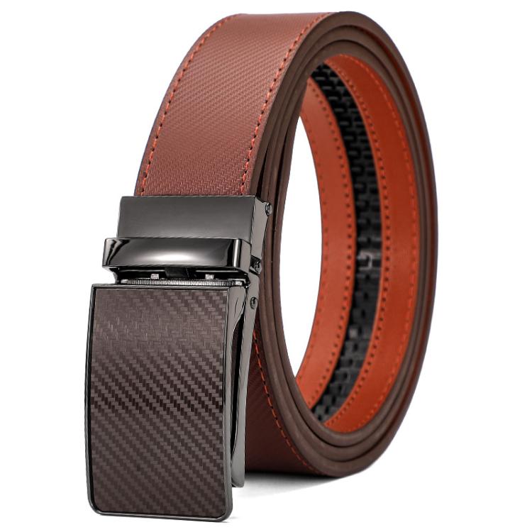 Dandali Men Leather Business Automatic Buckle Belt, Length: 115cm(Brown)