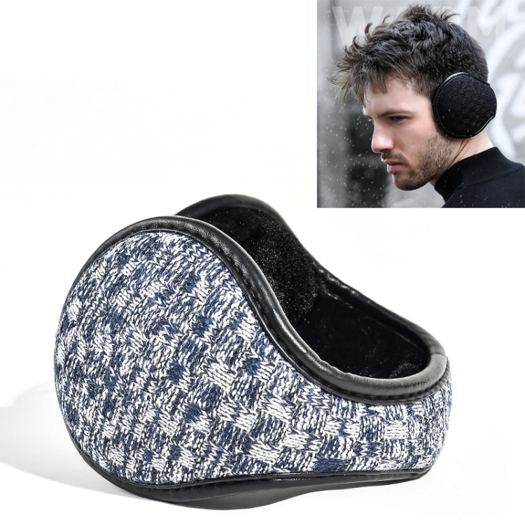 DEZ01 Winter Men Checkered Pattern Plush Foldable Warm Earmuffs Ear Bag, Size: Free Size(Blue and White)