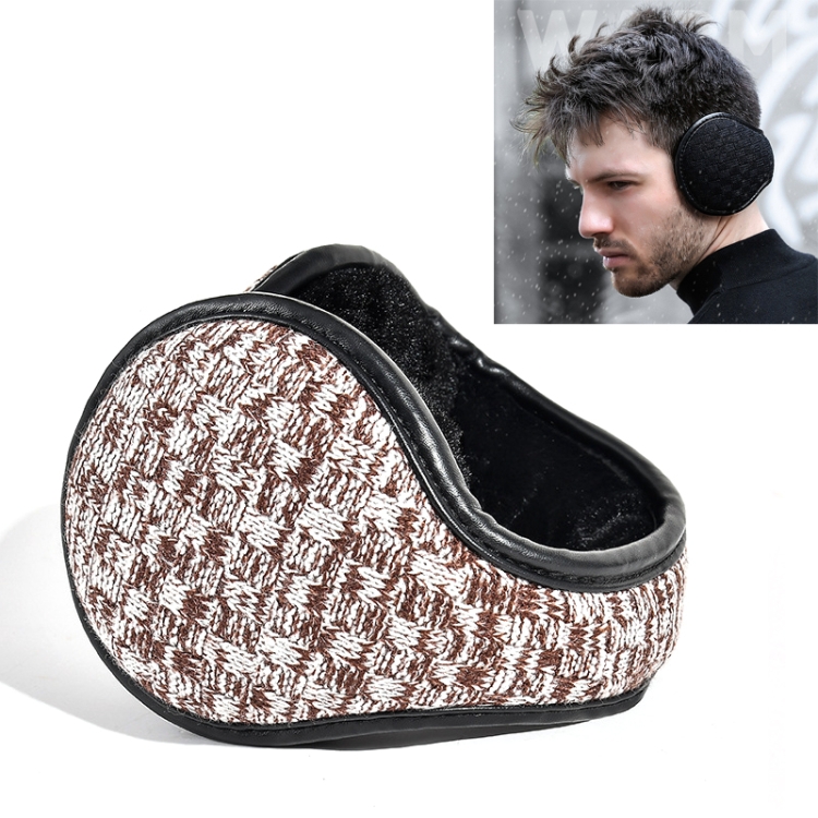 DEZ01 Winter Men Checkered Pattern Plush Foldable Warm Earmuffs Ear Bag, Size: Free Size(Coffee White)