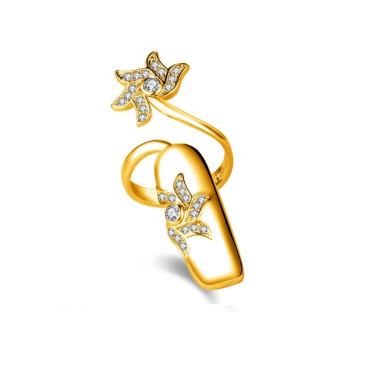 Diamond Nail Cap Jewelry Open Ring, Color: Gold Middle Finger