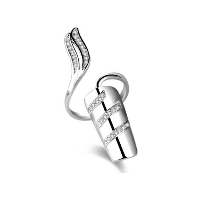 Diamond Nail Cap Jewelry Open Ring, Color: Silver Index Finger