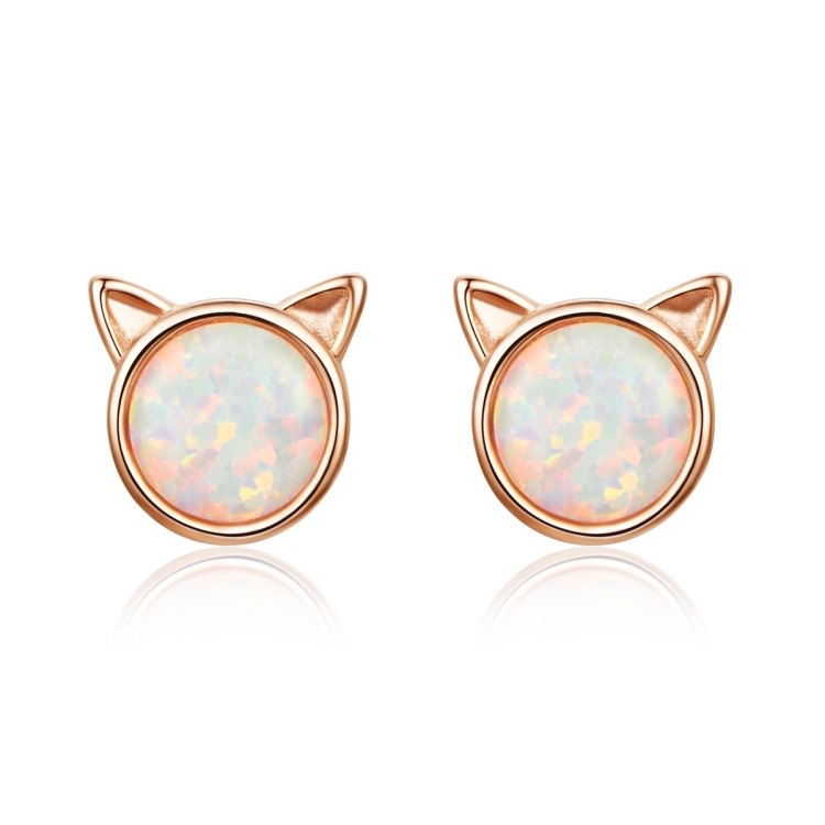 DIY Earrings Cat Sterling Silver Earrings Zircon Earrings(Rose Gold)
