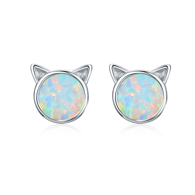DIY Earrings Cat Sterling Silver Earrings Zircon Earrings(Silver)