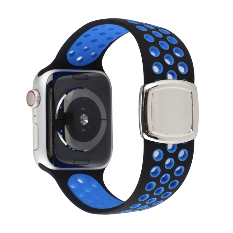 Double Color Silicone Watch Band For Apple Watch Series 9&8&7 41mm / SE 3&SE 2&6&SE&5&4 40mm / 3&2&1 38mm(Black Blue)