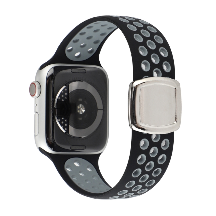 Double Color Silicone Watch Band For Apple Watch Series 9&8&7 41mm / SE 3&SE 2&6&SE&5&4 40mm / 3&2&1 38mm(Black Gray)