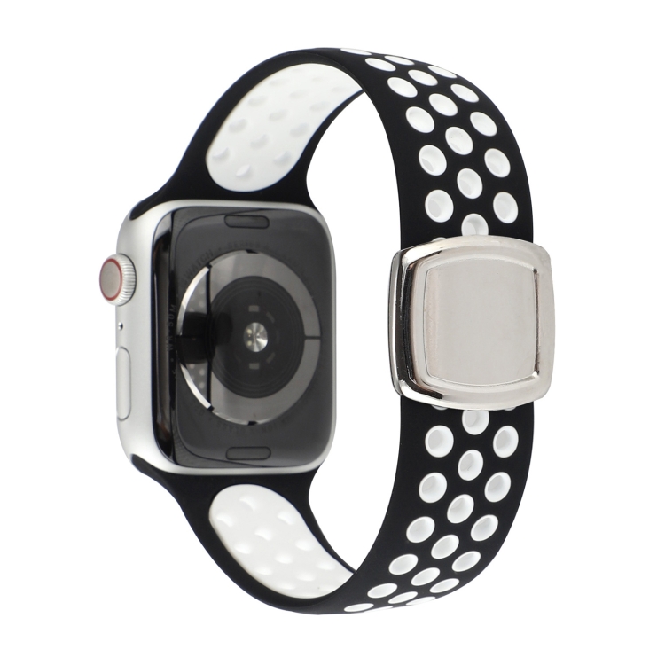 Double Color Silicone Watch Band For Apple Watch Series 9&8&7 41mm / SE 3&SE 2&6&SE&5&4 40mm / 3&2&1 38mm(Black White)