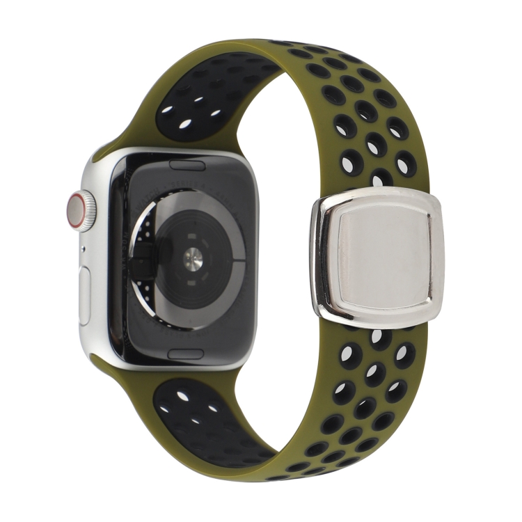 Double Color Silicone Watch Band For Apple Watch Series 9&8&7 41mm / SE 3&SE 2&6&SE&5&4 40mm / 3&2&1 38mm(Olive Green Black)