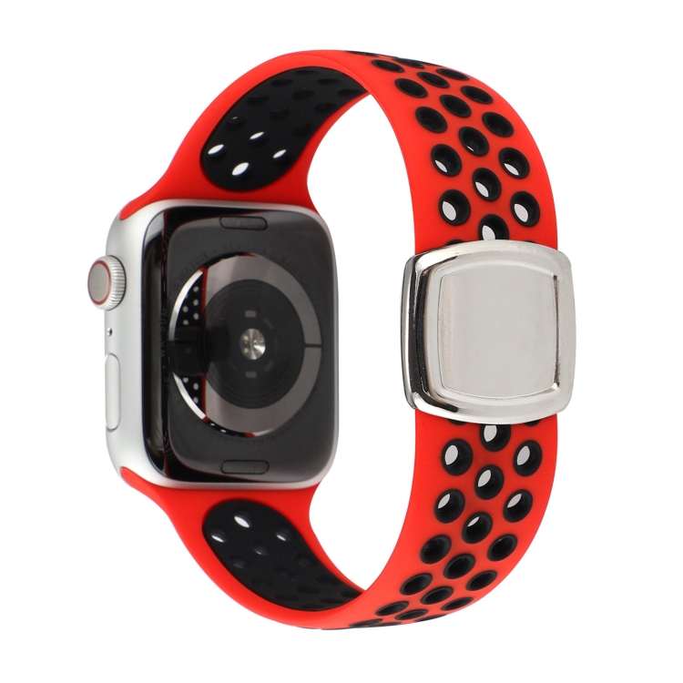 Double Color Silicone Watch Band For Apple Watch Series 9&8&7 41mm / SE 3&SE 2&6&SE&5&4 40mm / 3&2&1 38mm(Red Black)