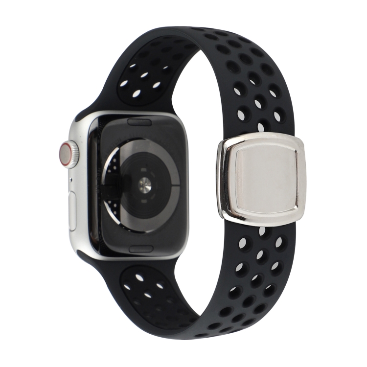 Double Color Silicone Watch Band For Apple Watch Ultra 49mm&Watch Ultra 2 49mm / Series 9&8&7 45mm / SE 3&SE 2&6&SE&5&4 44mm / 3&2&1 42mm(Black Black)