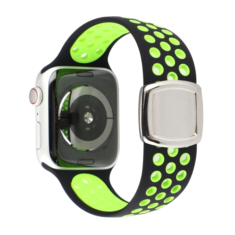 Double Color Silicone Watch Band For Apple Watch Ultra 49mm&Watch Ultra 2 49mm / Series 9&8&7 45mm / SE 3&SE 2&6&SE&5&4 44mm / 3&2&1 42mm(Black Green)