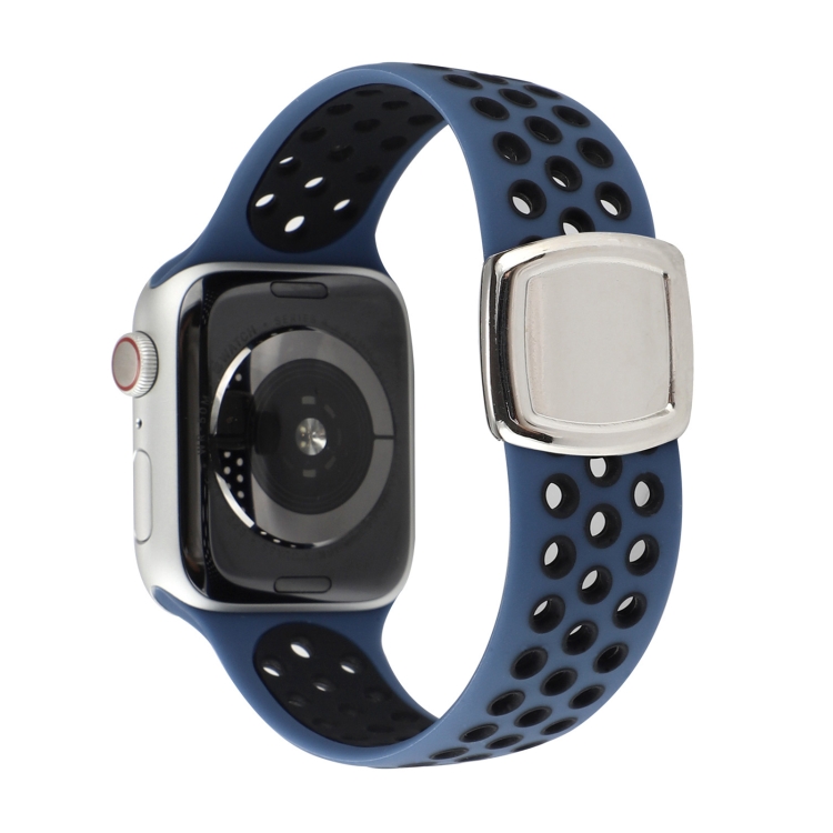 Double Color Silicone Watch Band For Apple Watch Ultra 49mm&Watch Ultra 2 49mm / Series 9&8&7 45mm / SE 3&SE 2&6&SE&5&4 44mm / 3&2&1 42mm(Blue Black)