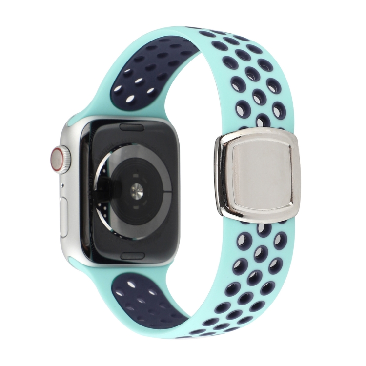 Double Color Silicone Watch Band For Apple Watch Ultra 49mm&Watch Ultra 2 49mm / Series 9&8&7 45mm / SE 3&SE 2&6&SE&5&4 44mm / 3&2&1 42mm(Green Blue)