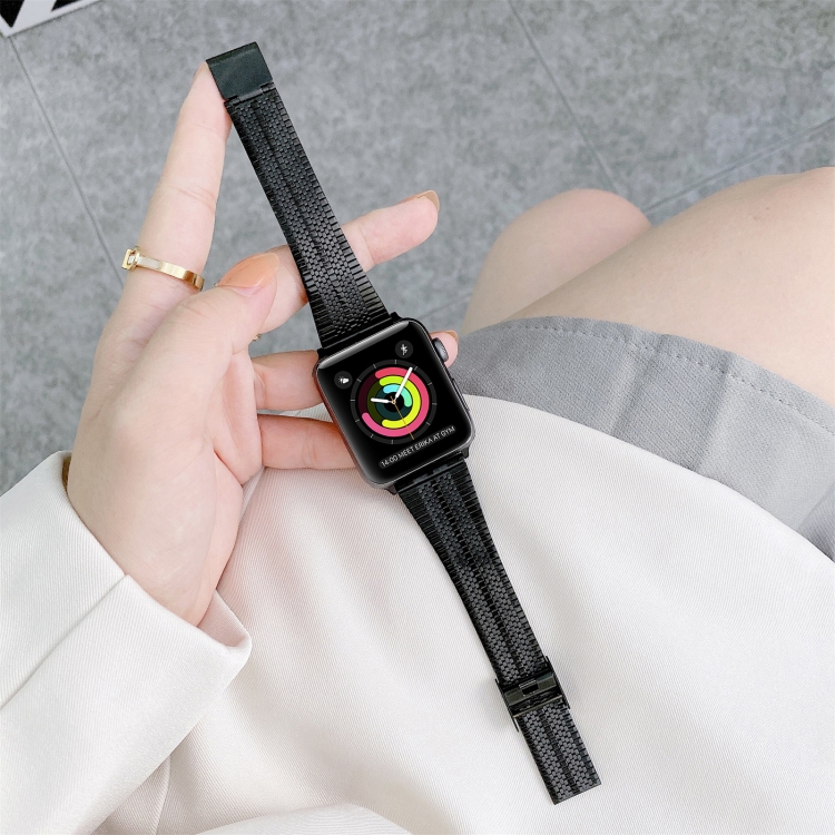 Double Lines Steel Watch Band For Apple Watch Series 9&8&7 41mm / SE 3&SE 2&6&SE&5&4 40mm / 3&2&1 38mm(Black)