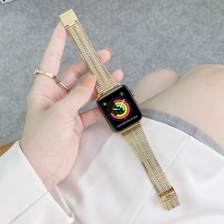 Double Lines Steel Watch Band For Apple Watch Series 9&8&7 41mm / SE 3&SE 2&6&SE&5&4 40mm / 3&2&1 38mm(Gold)
