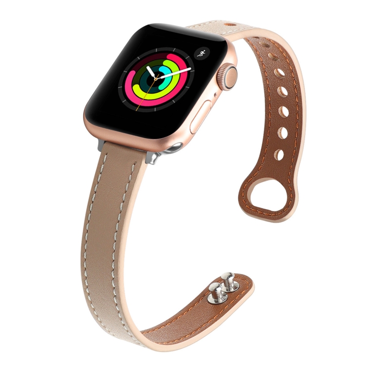 Double Nail Leather Watch Band For Apple Watch Series 7 45mm / 6 & SE & 5 & 4 44mm / 3 & 2 & 1 42mm(Apricot)