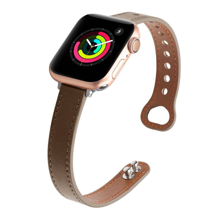 Double Nail Leather Watch Band For Apple Watch Series 9&8&7 41mm / SE 3&SE 2&6&SE&5&4 40mm / 3&2&1 38mm(Brown)