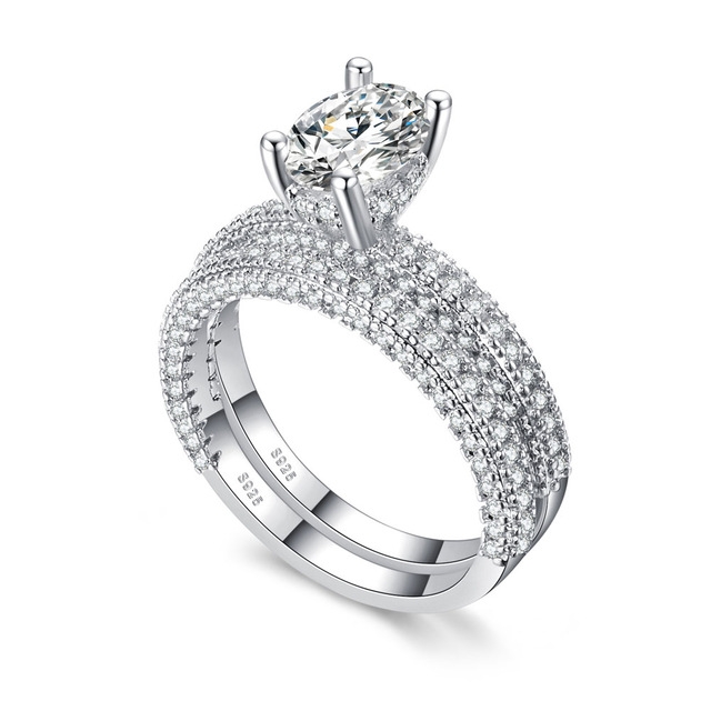 Double Row For Women Fashion Cubic Zirconia Wedding Engagement ring, Ring Size:10(Egg Shape Silver)