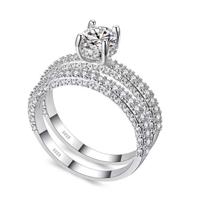 Double Row For Women Fashion Cubic Zirconia Wedding Engagement ring, Ring Size:7(Round White Gold)